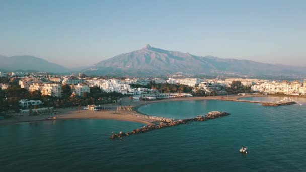 Luchtfoto Vanaf Een Strand Nueva Andalucia Spanje — Stockvideo