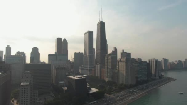 Vue Aérienne Grand Angle Centre Ville Chicago Avec Beaucoup Voitures — Video