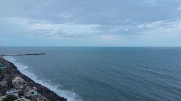 Air View Lighthouse Port Harbor Shot Drone Pondicherry India — стокове відео