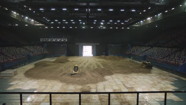 Shaping Dirt Indoor Stadium Preparation Supercross Event — Stock Video