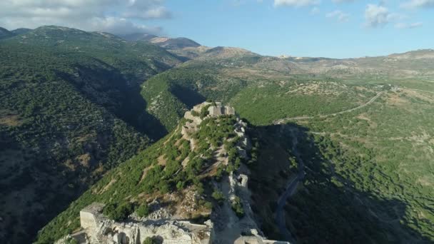 Vista Aérea Una Gran Fortaleza Cruzada Las Alturas Del Golán — Vídeo de stock