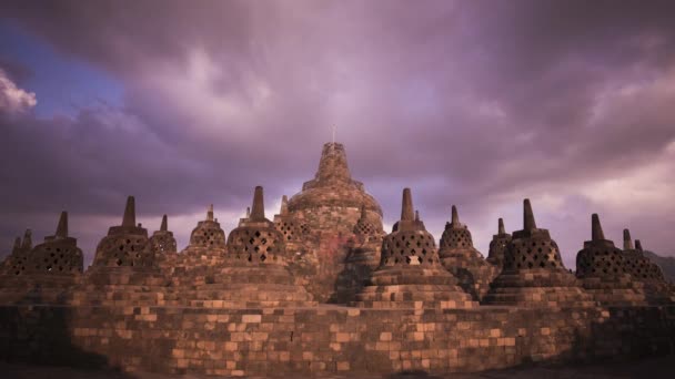 Java Daki Borobudur Tapınağı Hareket Eden Bulutlarla Zaman Ayarlı Insan — Stok video