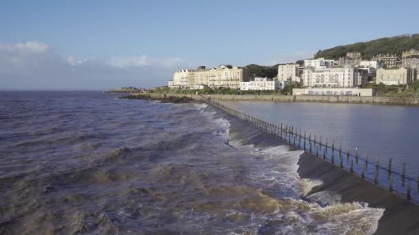 Weston Super Jalá Somerset Inglaterra Diciembre 2019 Waves Crushing Artificial — Vídeo de stock