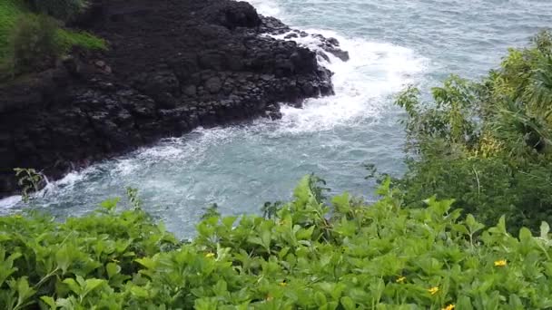 120Fps Hawaii Kauai Kamyonu Sağdan Sola Dalgaların Kayalık Kıyı Şeridine — Stok video