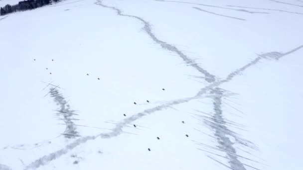 Dron Nad Zamrzlým Jezerem Sacandaga New Yorku Jeden Klip Mnoha — Stock video