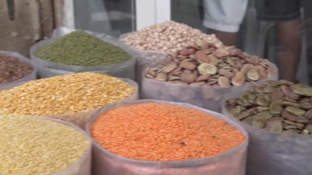 Leguminosas Feijões Legumes Exposição Tradicional Mercado Especiarias Manama Bahrein — Vídeo de Stock