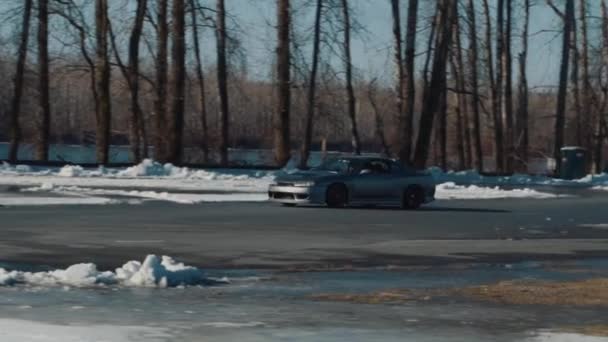 Nissan Silvia Прийняв Криву Дрифті Конкуренції Протягом Зими — стокове відео