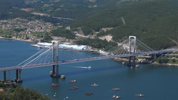 Csodálatos Kilátás Rande Hídra Vigo Felett Pontevedrában Spanyolországban — Stock videók