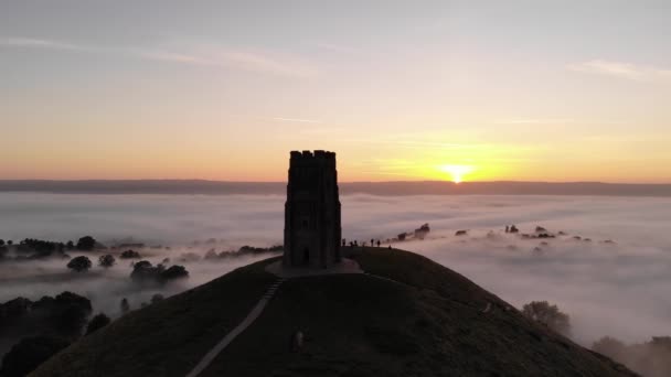Krajinná Anténa Magického Glastonbury Tor Při Východu Slunce Somersetu — Stock video