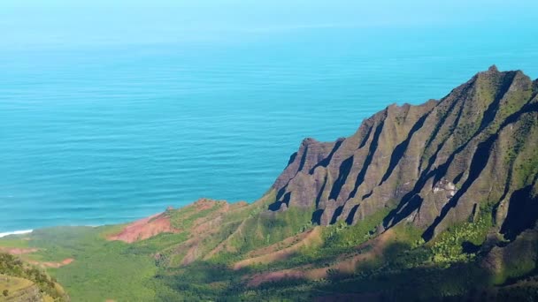 Hawaii Kauai Slow Motion Pan Right Left Beautiful Elevated Ocean — Stock Video