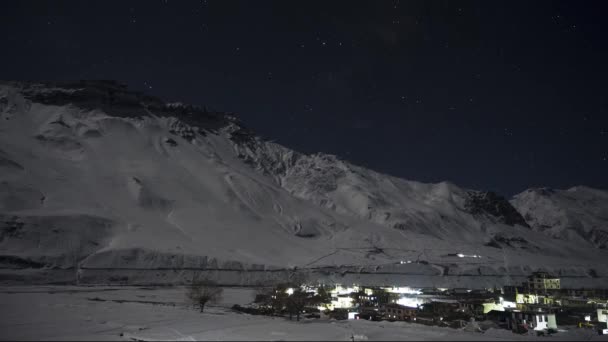 Noční Obloha Časová Prodleva Mnichovského Města Kaza Srdci Spiti Valley — Stock video