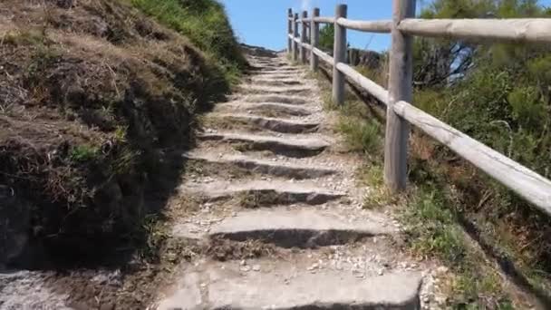 Escaleras Piedra Hasta Mirador Ribeira Sacra España Punto Vista — Vídeo de stock