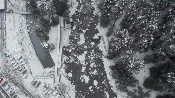 Zdjęcie Lotu Ptaka Powolny Zoom Out Rzeki Beas Dzielącej Miasto — Wideo stockowe