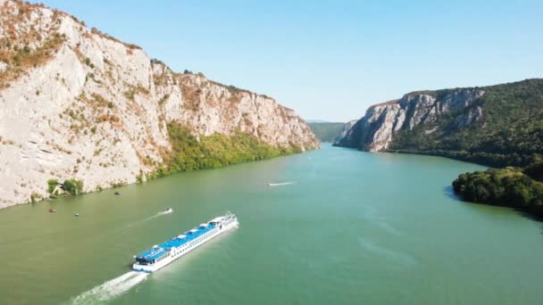 Summer Aerial Drone Shot Danube Gorge Serbia Impressive Rock Formation — Stock Video