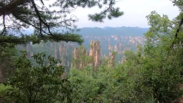 Vista Aérea Dos Pilares Pedra Das Montanhas Tianzi Parque Nacional — Vídeo de Stock