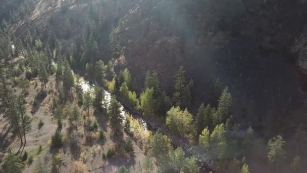 沿着阿什诺拉河上方的山坡飞行 太阳耀斑空中射击 — 图库视频影像