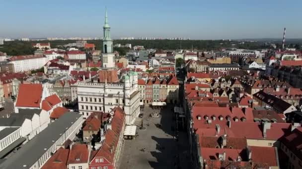 Rynek Stary Kolorowymi Domami Ratuszem Poznaniu Rynek Główny Poznańskiej Starówce — Wideo stockowe