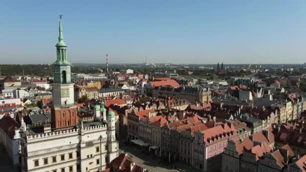 Widok Lotu Ptaka Główny Plac Poznania Rynek Główny Poznańskiej Starówce — Wideo stockowe