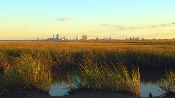 120 Fps Hafif Soldan Sağa Atlantik Şehrinin Ufuk Çizgisi Çoğunlukla — Stok video