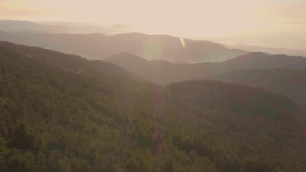 Πανοραμική Εναέρια Πάνω Από Misty Mountain Layers Κατά Διάρκεια Της — Αρχείο Βίντεο