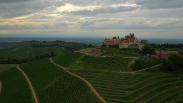 Sunset Schloss Staufenberg Baden Wrttemberg Γερμανία Aerial — Αρχείο Βίντεο