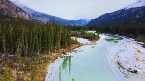 Northern British Columbia Winterlandschaft Den Bergen Drohne Aus Der Luft — Stockvideo