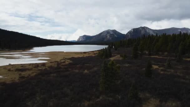 Johnson Range Lago Inverno Bordo Lago Poco Profondo Tiro Aereo — Video Stock