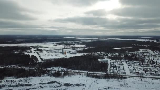 Puesta Sol Invierno Canada Petróleo Oro Mina Cantera Fábrica Campo — Vídeo de stock