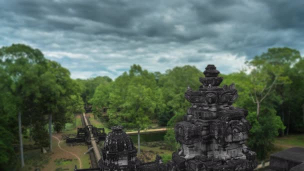 Angkor Temple Tilt Shift Time Lapse Aerial View Temples Jungle — Stock Video