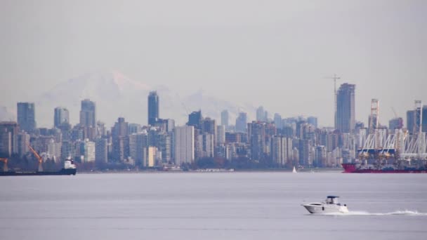 Vancouver Sűrűn Lakott Városképe Kikötőből Közepes Látótávolságú — Stock videók