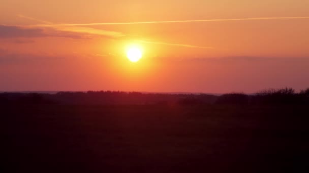 Vacker Solnedgång Med Dimmig Stämning Silhuett Träd Med Vidsträckt Utsikt — Stockvideo