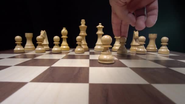 Šachové Figurky Šachové Tahy Natočené Čelní Perspektivě Šachový Tým Připraven — Stock video