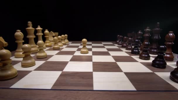 Confident Chess Master Moves Played Premium Wooden Tournament Chess Board — Stock Video