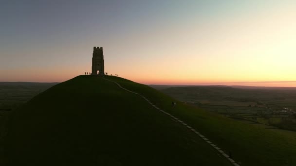 Fajar Pagi Atas Kota Magis Glastonbury Somerset — Stok Video