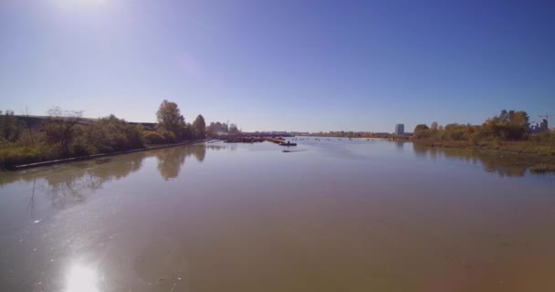 Vue Drone Sur Fleuve Fraser Surrey Colombie Britannique — Video