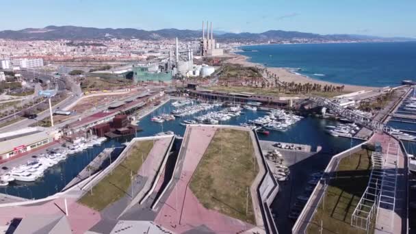 Filmación Filmada Barcelona Foro Port Con Dji Mini — Vídeo de stock