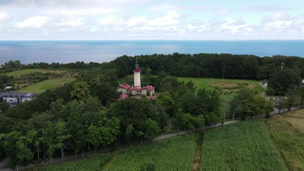 Luftaufnahme Des Leuchtturms Rozewie Der Ostsee Drohnenaufnahme Des Leuchtturms Rozewie — Stockvideo