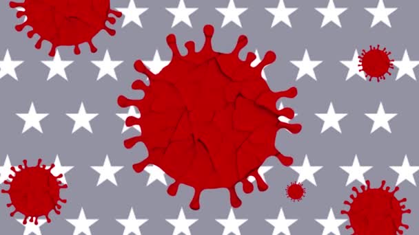 Cellule Virus Corona Filant Avec Des Étoiles Drapeau Américain Arrière — Video