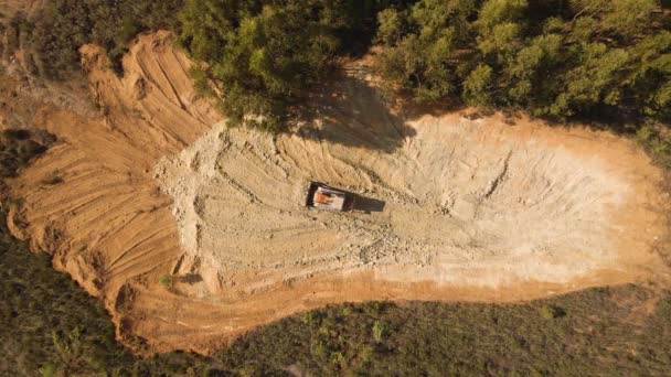 Aerial View Bulldozer Moving Some Earth Middle Forest Heavy Duty — Stock Video