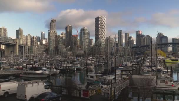 Puerto Deportivo Fisherman Wharf Donde Atracan Pequeñas Embarcaciones Ancladas Paseo — Vídeos de Stock