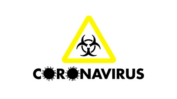 Biohazard Symbol Yellow Triangle Corona Virus Cells Spinning White Background — Stock Video