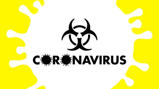 Símbolo Peligro Biológico Sobre Las Células Del Virus Corona Girando — Vídeo de stock