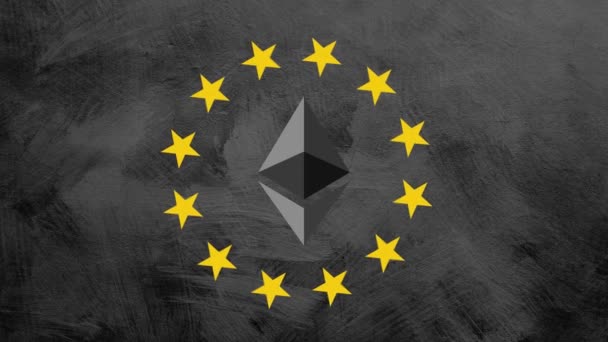 Ethereum Reprezentace Černém Pozadí Evropské Hvězdy Šifrovací Měny 60Ffs — Stock video