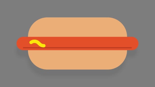 Cârnatul Hot Dog Primeşte Sos Muştar Fast Food Animat Grafica — Videoclip de stoc