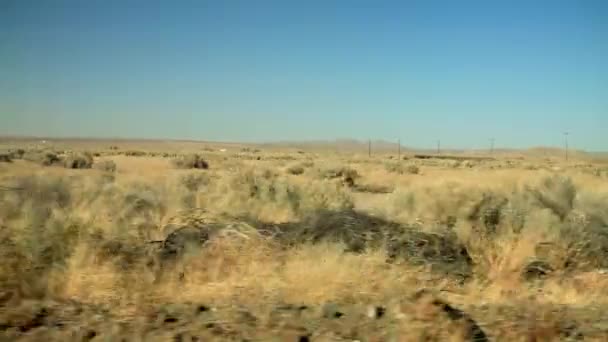 Conduciendo Través Del Desierto Vacío Con Plantas Secas Pasando Por — Vídeos de Stock