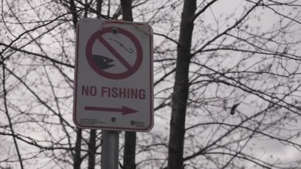 Žádná Rybářská Značka Vyvěšená Veřejném Parku Obrázek Háku Ryb Černé — Stock video