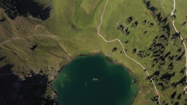 Tilt Aerial Shot Seebergsee Switzerland Small Tiny Circle Shaped Lake — Stock Video
