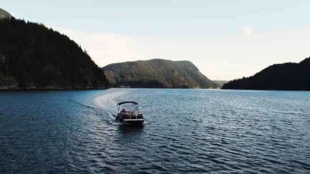 Drone Shot Boat Indian Arm Ocean Vancouver Canada — Video