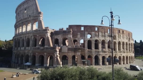 Slunečně Osvětlené Vnitřní Vnější Stěny Římského Kolosea Stále Stojí — Stock video