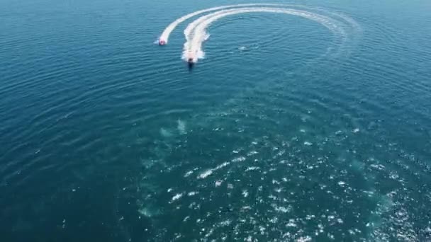海の中でモーターボートが牽引するバンピーで楽しい乗り物を楽しむ観光客 — ストック動画